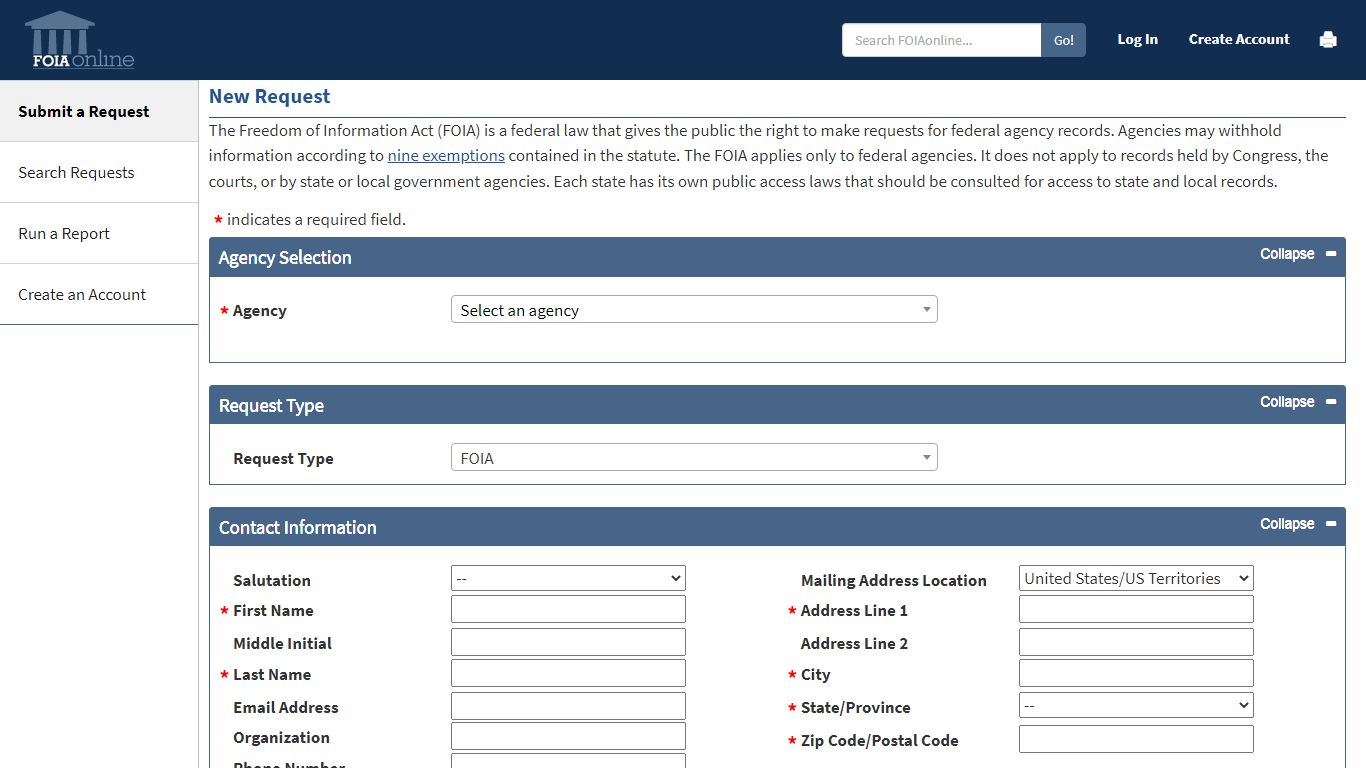 Make a FOIA Request - FOIAonline